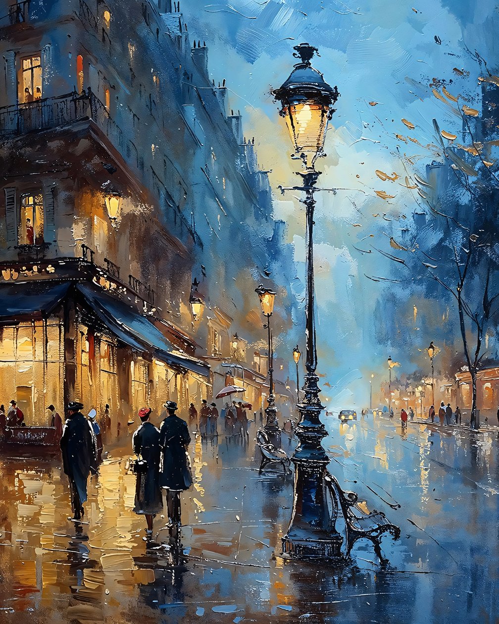 Natt efter regn, Paris gata i impressionistisk, klassisk väggdekor av F. Abderrahim