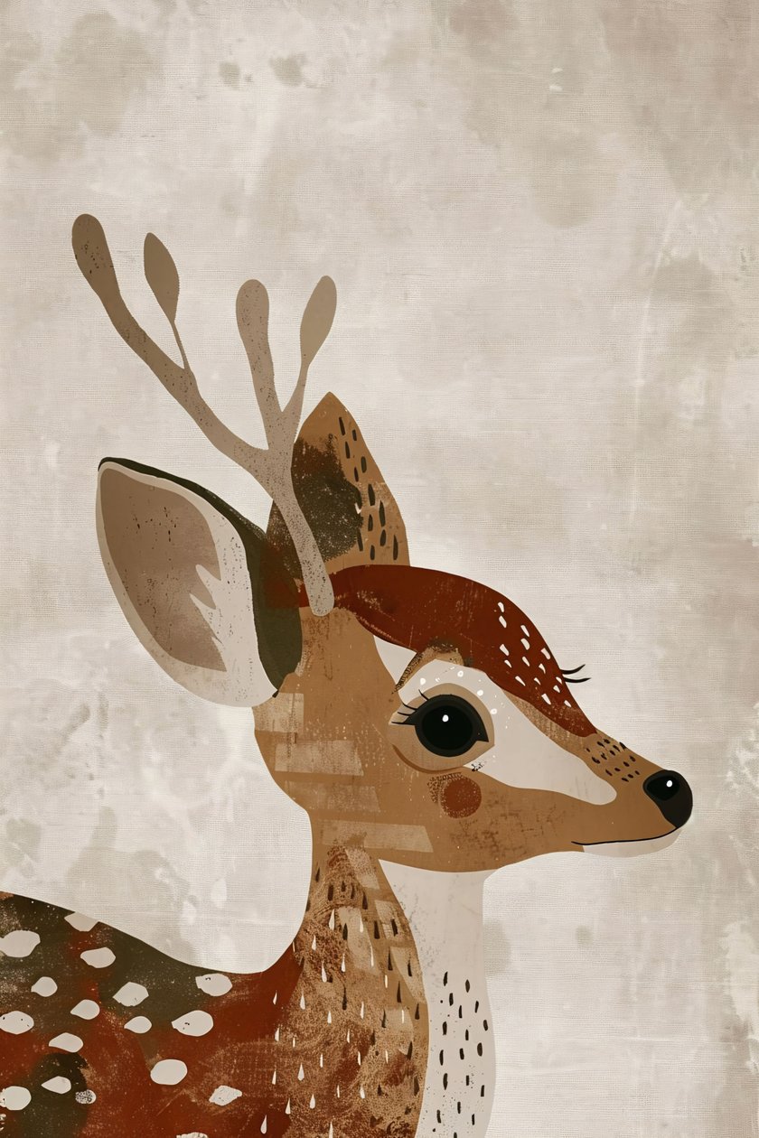 Bohemisk väggdekoration för djurbarn, minimalistisk illustration av hjort av F. Abderrahim