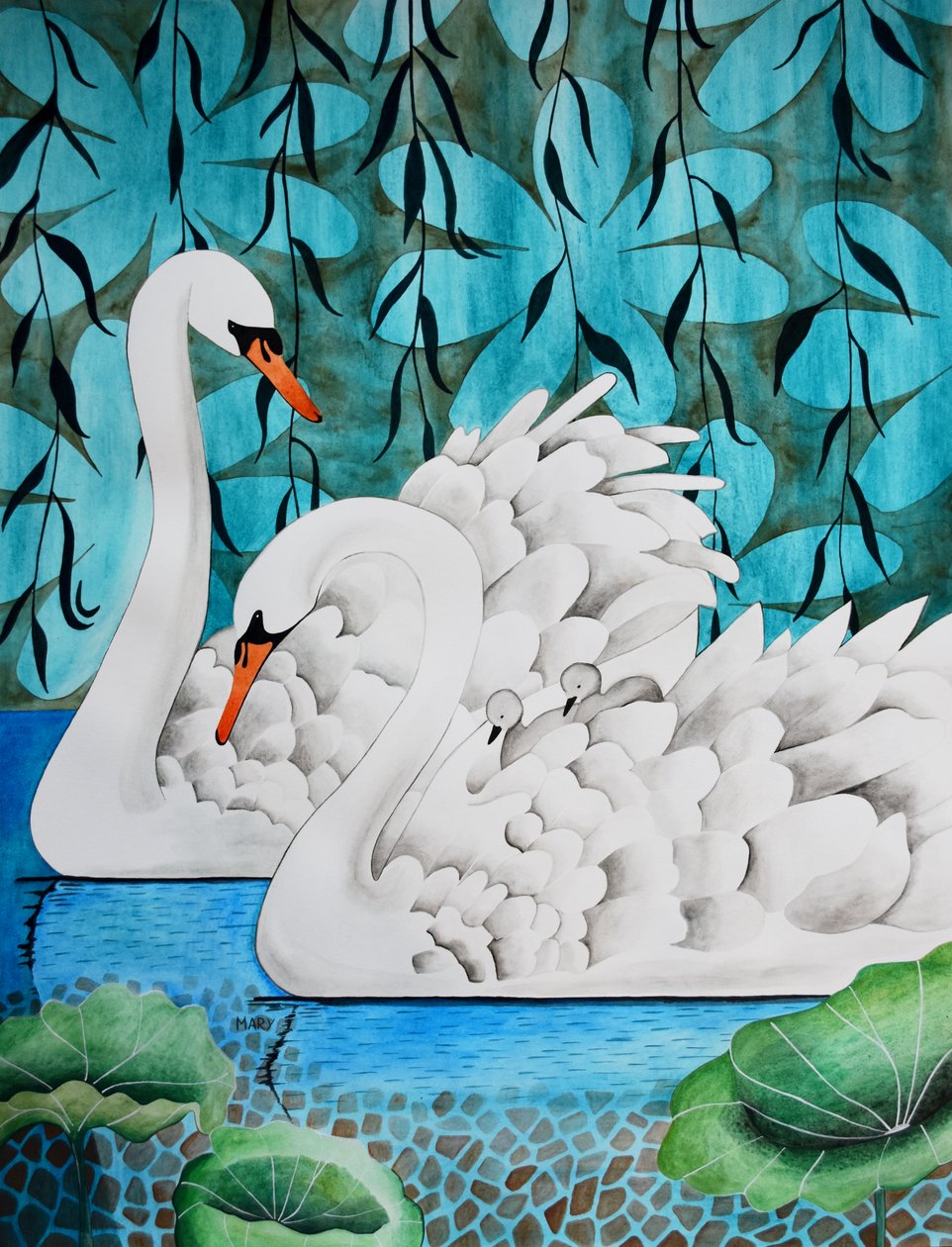 Familjen Swan av Marys Watercolors