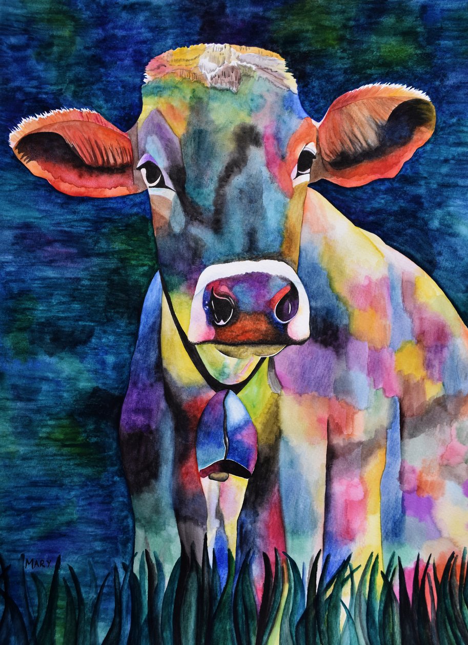 Aquarell-Kuh av Marys Watercolors