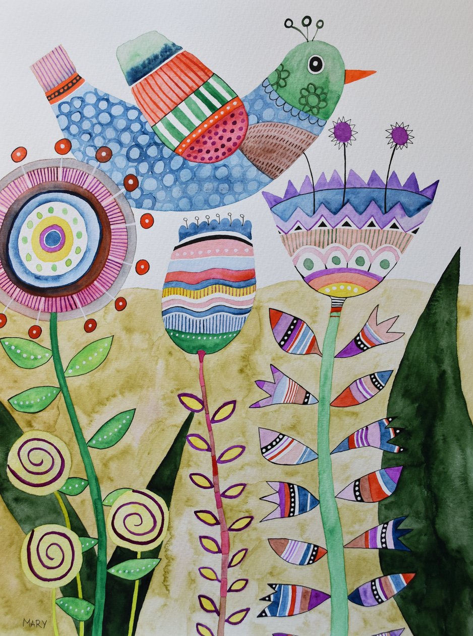 Galen fågel av Marys Watercolors