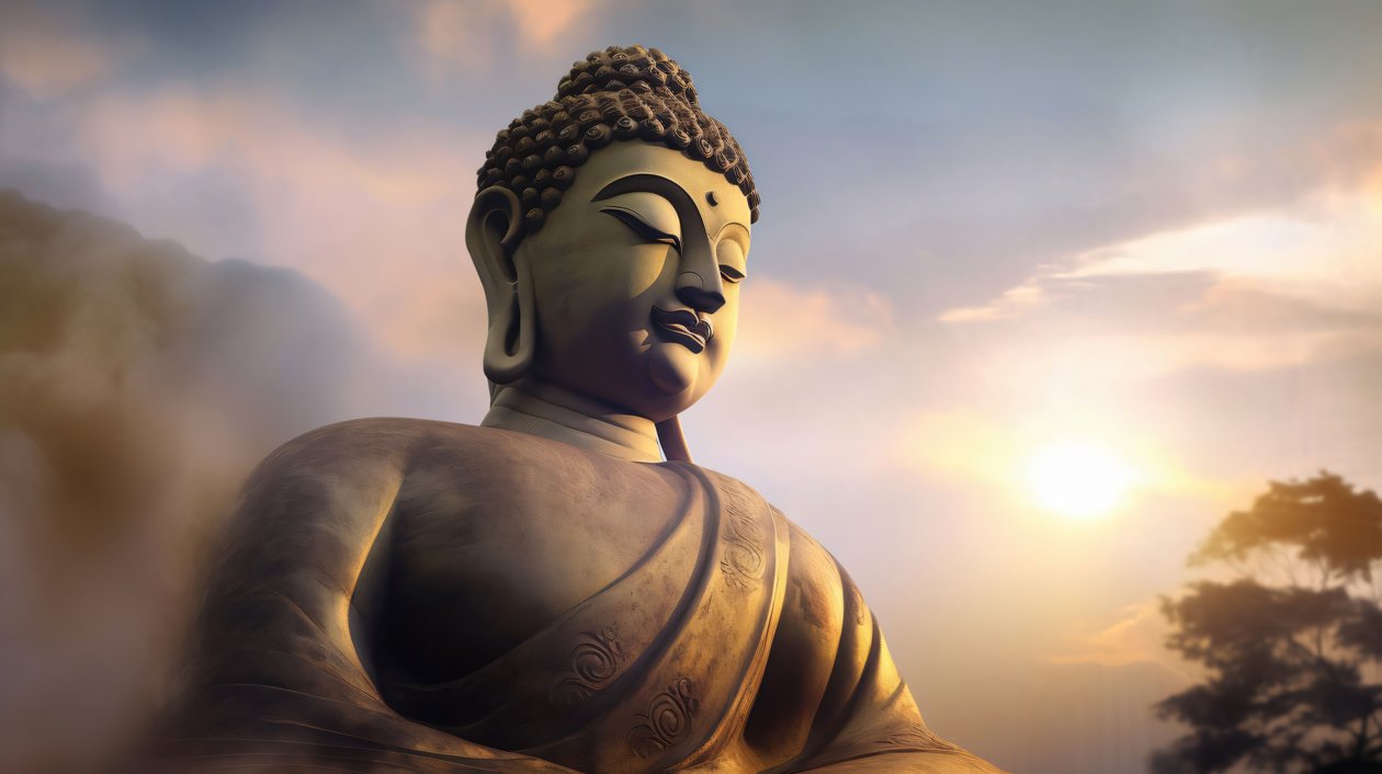 Väggdekoration Buddhaporträtt, Fridfull meditation, stora canvastavlor av F. Abderrahim