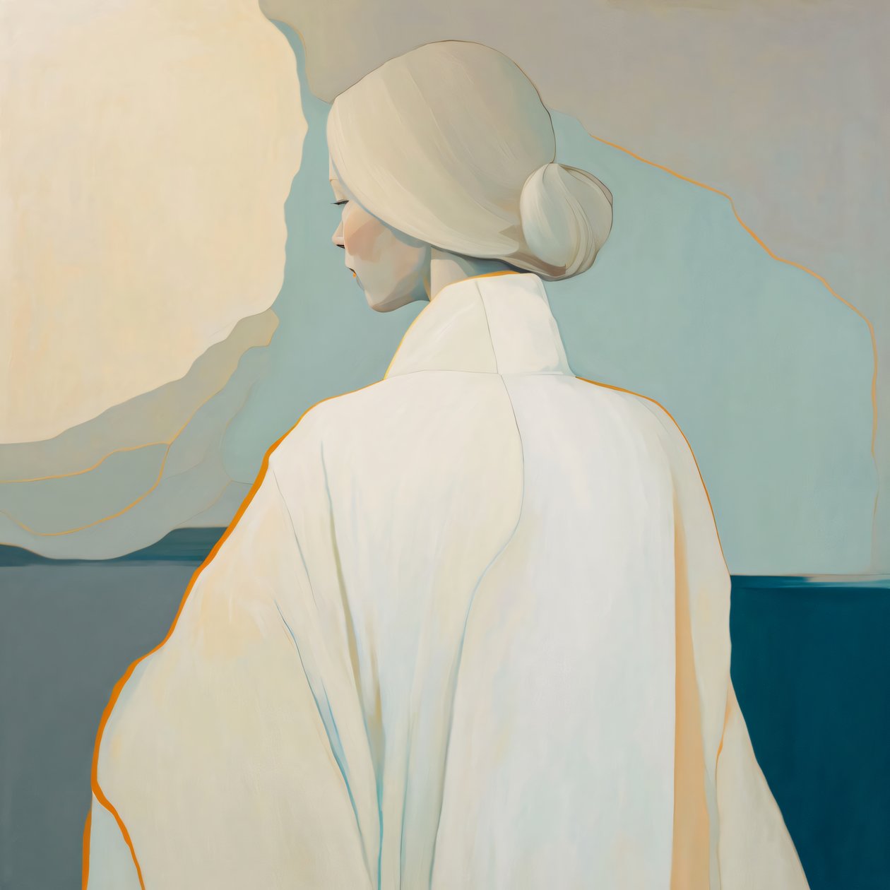 Abstrakt porträtt Fair-Haired Girl in White, beauty poster prints kvalitet av F. Abderrahim