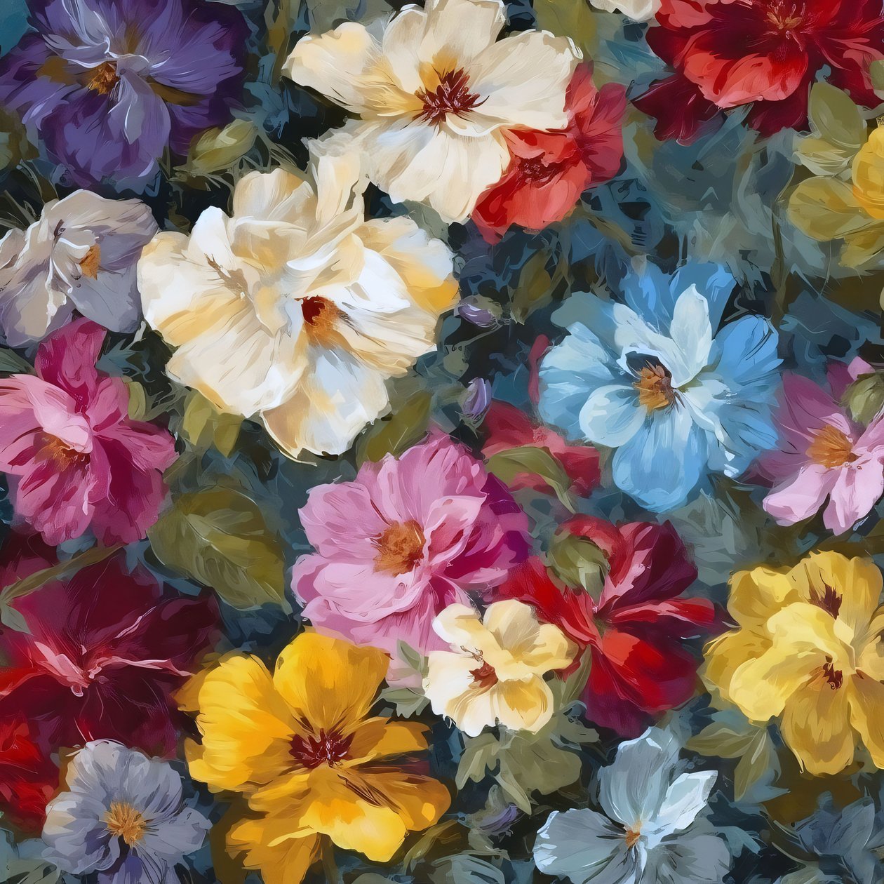 vackra detaljerade handmålade impressionistiska blommor, Väggdekor till salu av F. Abderrahim