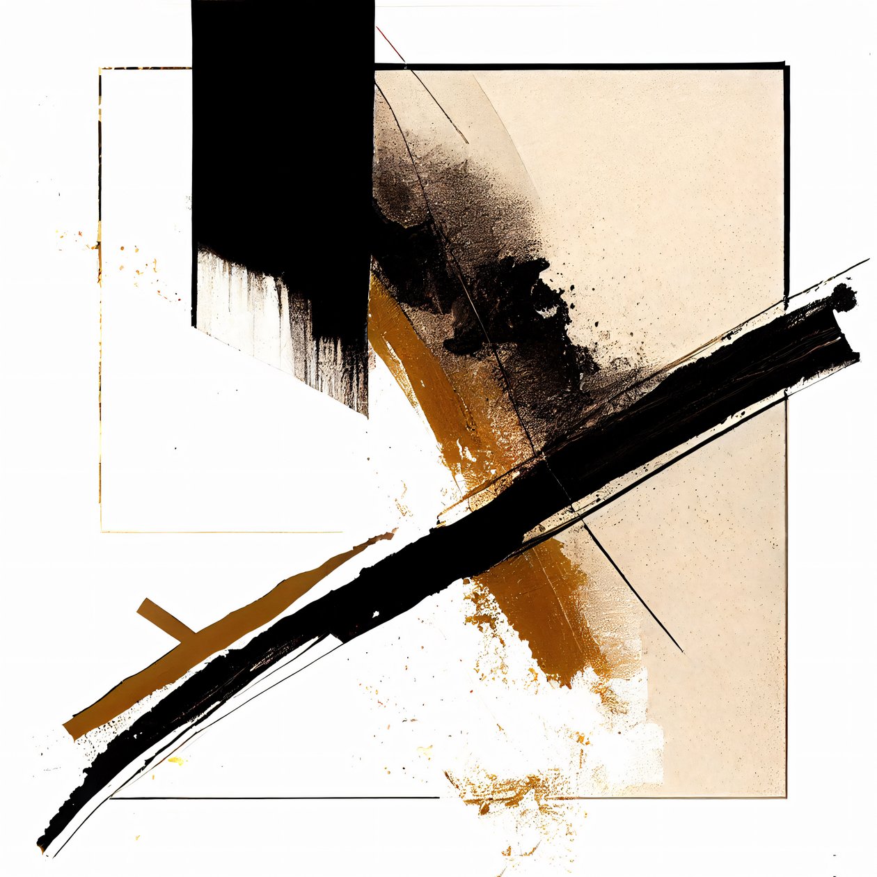 Svart  Beige Diagonal Strokes Wall Art, canvas tryck på begäran av F. Abderrahim