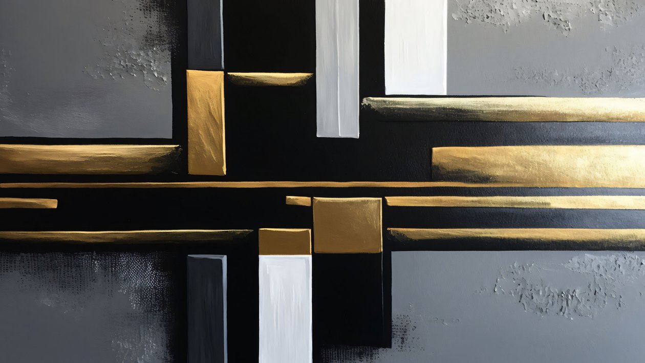 Svart  guld färg Modern konstterapi med målning, stora canvas tryck av F. Abderrahim