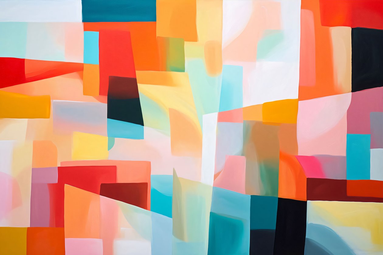 Horisontella canvas-tryck: Geometrisk Akryl Abstrakt Fusion Ljusa färger av F. Abderrahim