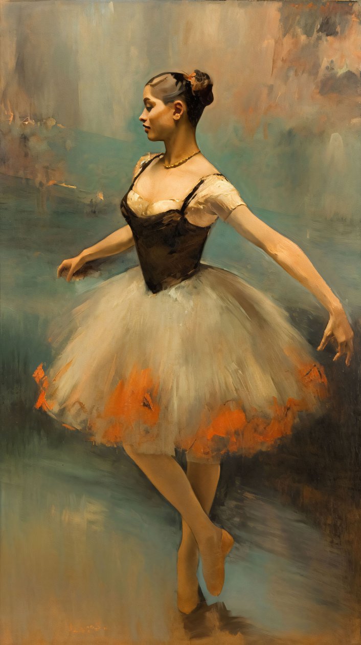 Oljemålning Balettdansös, Edgar Degas-stil, väggdekoration för sovrum av F. Abderrahim