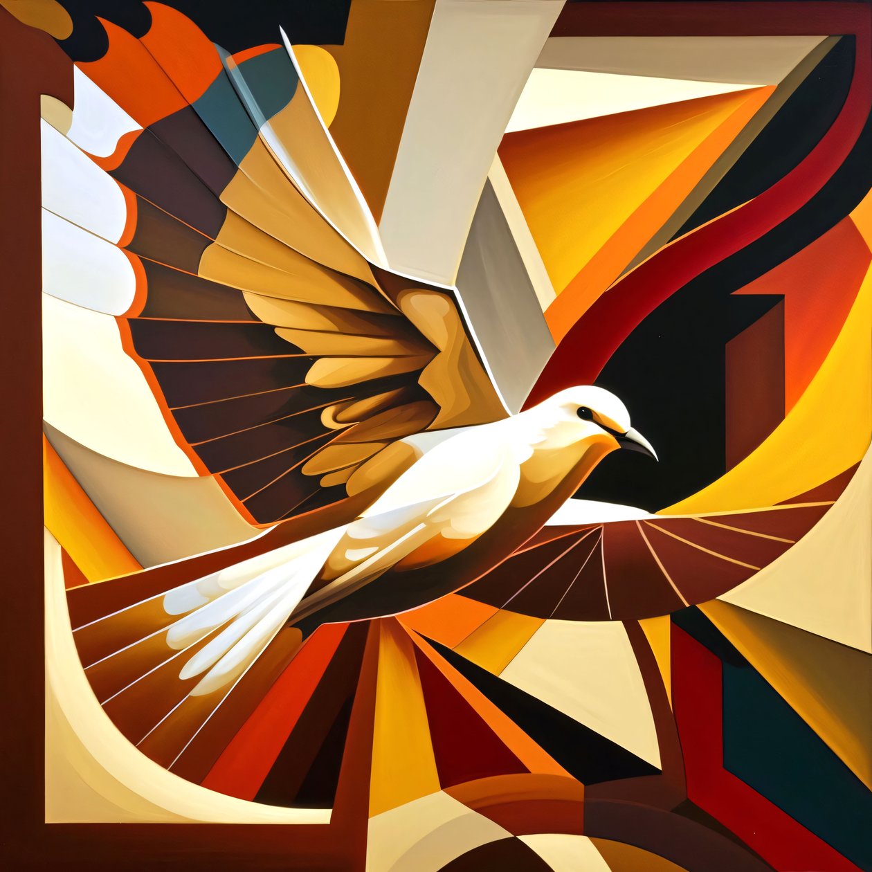 Peace Doves Målning i kubistisk stil, canvas canvas tryck online av F. Abderrahim