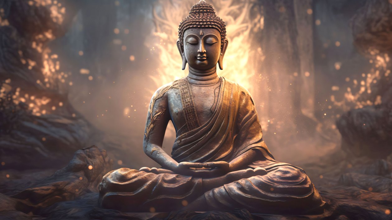 Realistiskt sittande Buddha-porträtt, fridfull meditation, andlig väggdekoration för hemmet av F. Abderrahim