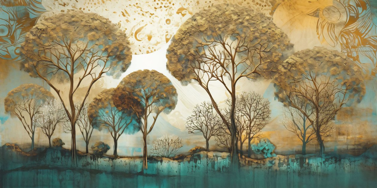 Surrealistiskt abstrakt i mjuka toner, trädlandskap, väggkonsttryck på begäran av F. Abderrahim