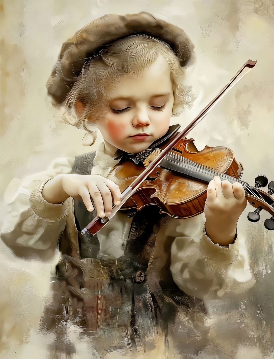 flicka som spelar violin, poster tryck kvalitet, väggkonst av F. Abderrahim