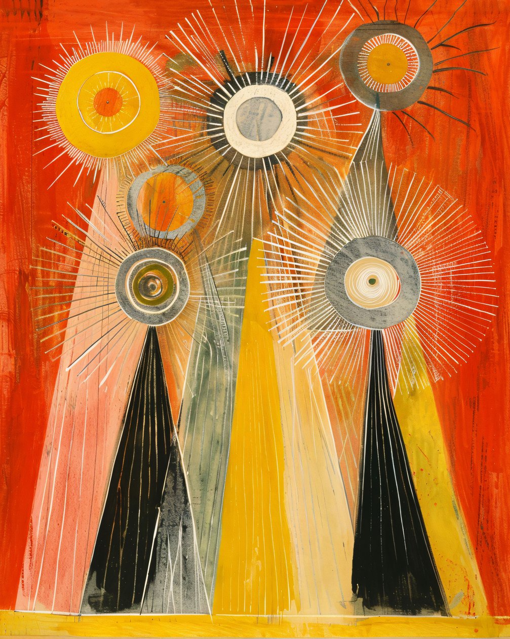 Abstrakt oljemålning Hilma af Klint inspiration, mystisk stil, klassisk väggdekor av F. Abderrahim