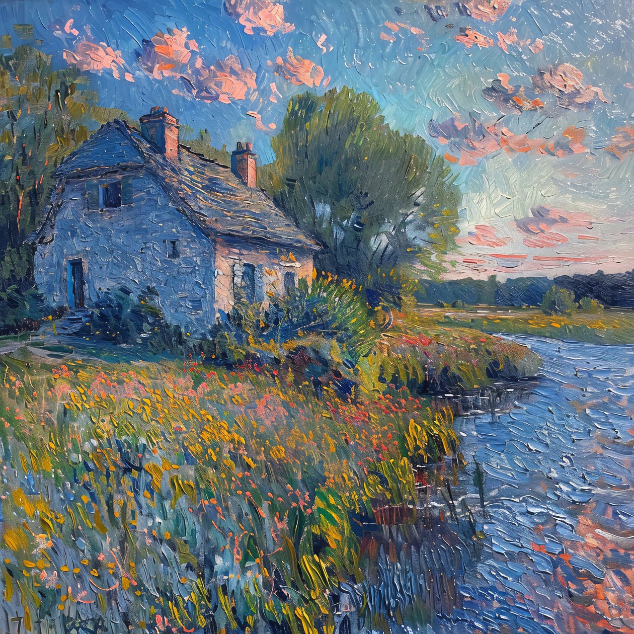 Landskap  vattenmålning, Monet Impressionism stil, Väggdekor till salu av F. Abderrahim