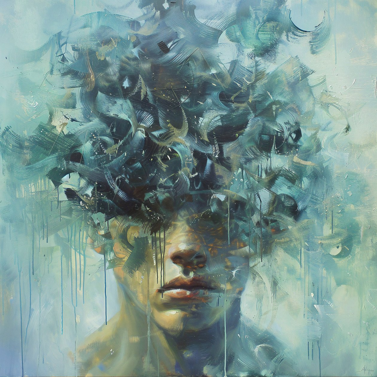 Man som uttrycker djup sorg, Psykologi konstmålning, impressinist, online tryck canvas av F. Abderrahim
