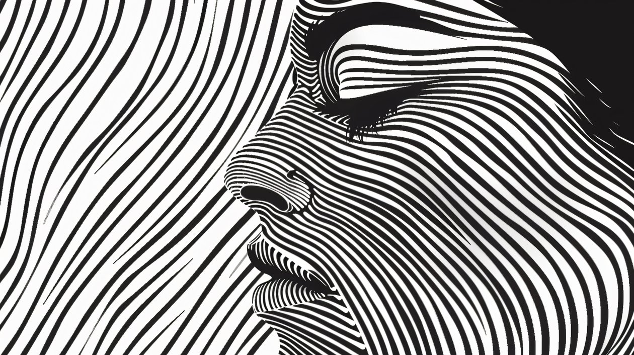 Minimalistisk stil med en enda linje, kvinnoansikte, väggdekoration | print on demand av F. Abderrahim