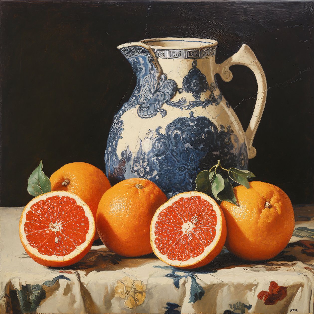 Stilleben Orange, Oljemålning, tryck på canvas online av F. Abderrahim