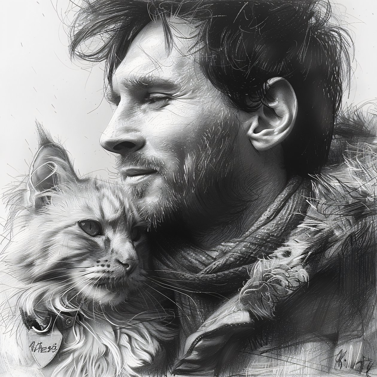 Katt med fotbollsspelaren Messi, Modern väggdekoration | print on demand av F. Abderrahim