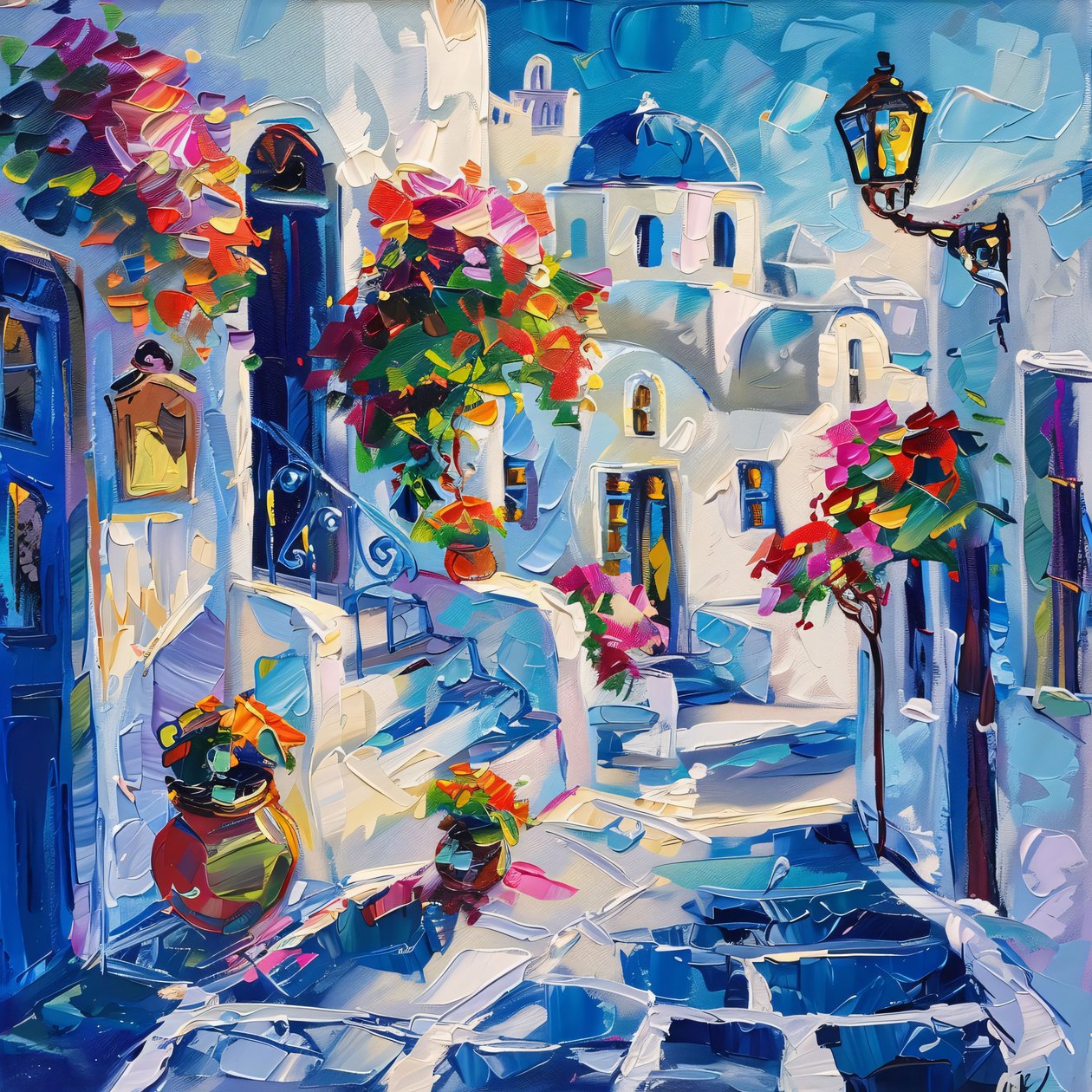 Thira med vackra gatlyktor, Fototapet med ram av F. Abderrahim