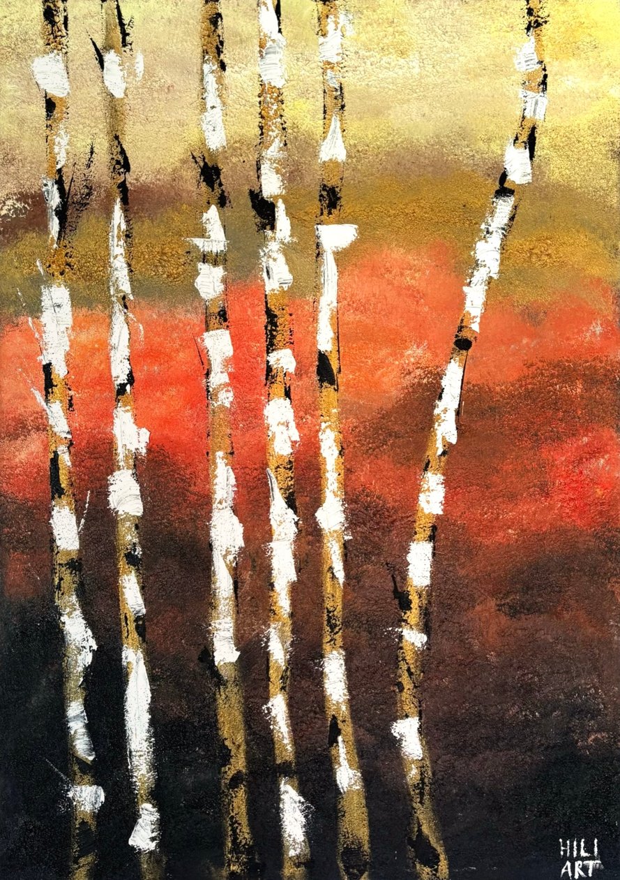 Björkar i rött av HILI ART Tetiana Brzozowski