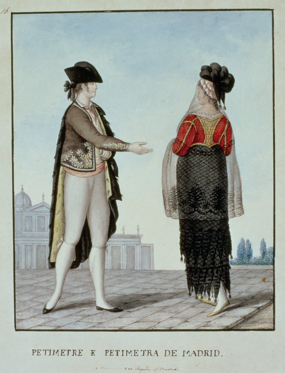 Adelsman och adelsdam från Madrid, sent 1700-tal (wc på papper) av 18th century Naples school