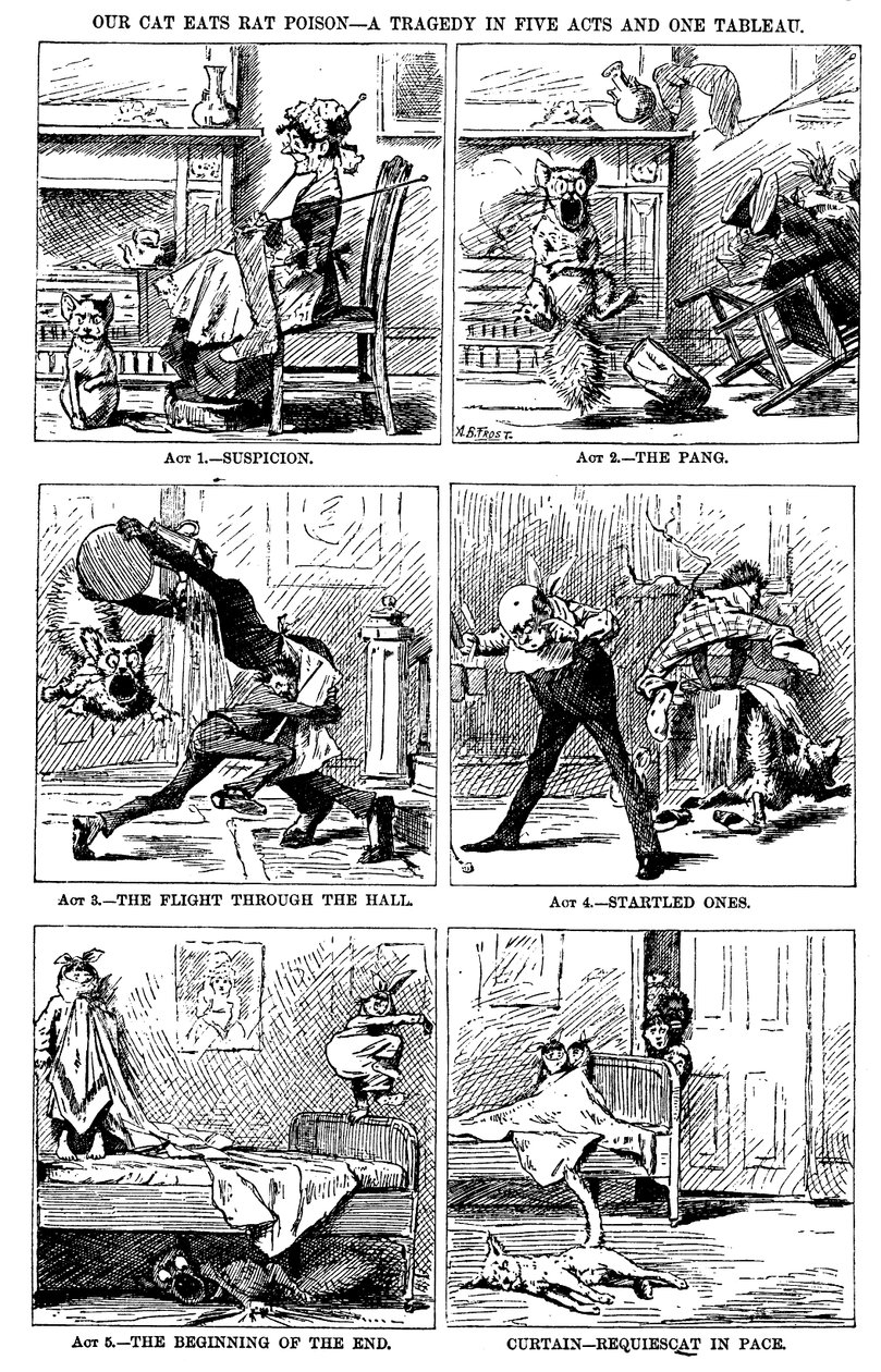 Our cat eats rat poison  a tragedy in five acts and one tableau. av A. B. Frost