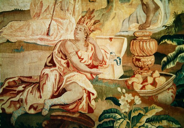 Amerika, från en gobeläng av världens fyra hörn, detalj av en figur i förgrunden (detalj av 184003) av A. Baertams
