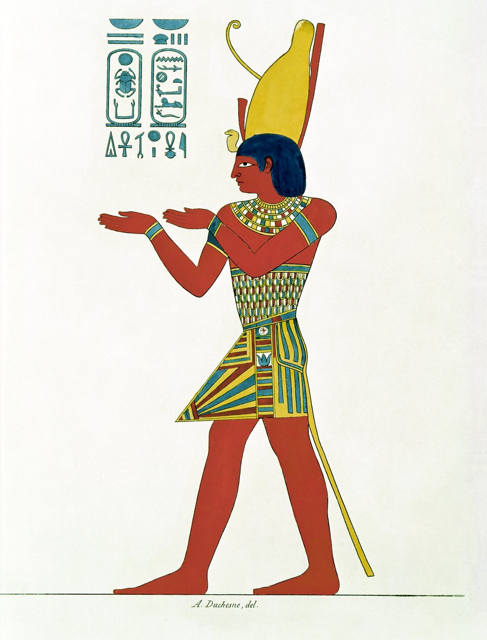 Nectanebo I (380-362 f.Kr.) bär den dubbla kronan av Övre och Nedre Egypten, från Monument de lEgypte et de la Nubie av Jean-Francois Champollion (1790-1832). av A. Duchesne