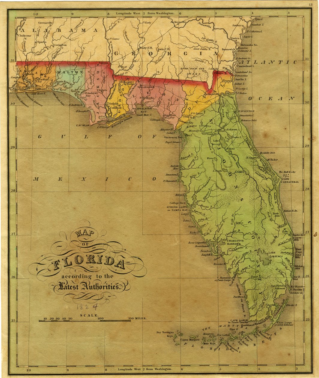 Karta över Florida, 1826 av A. Finley