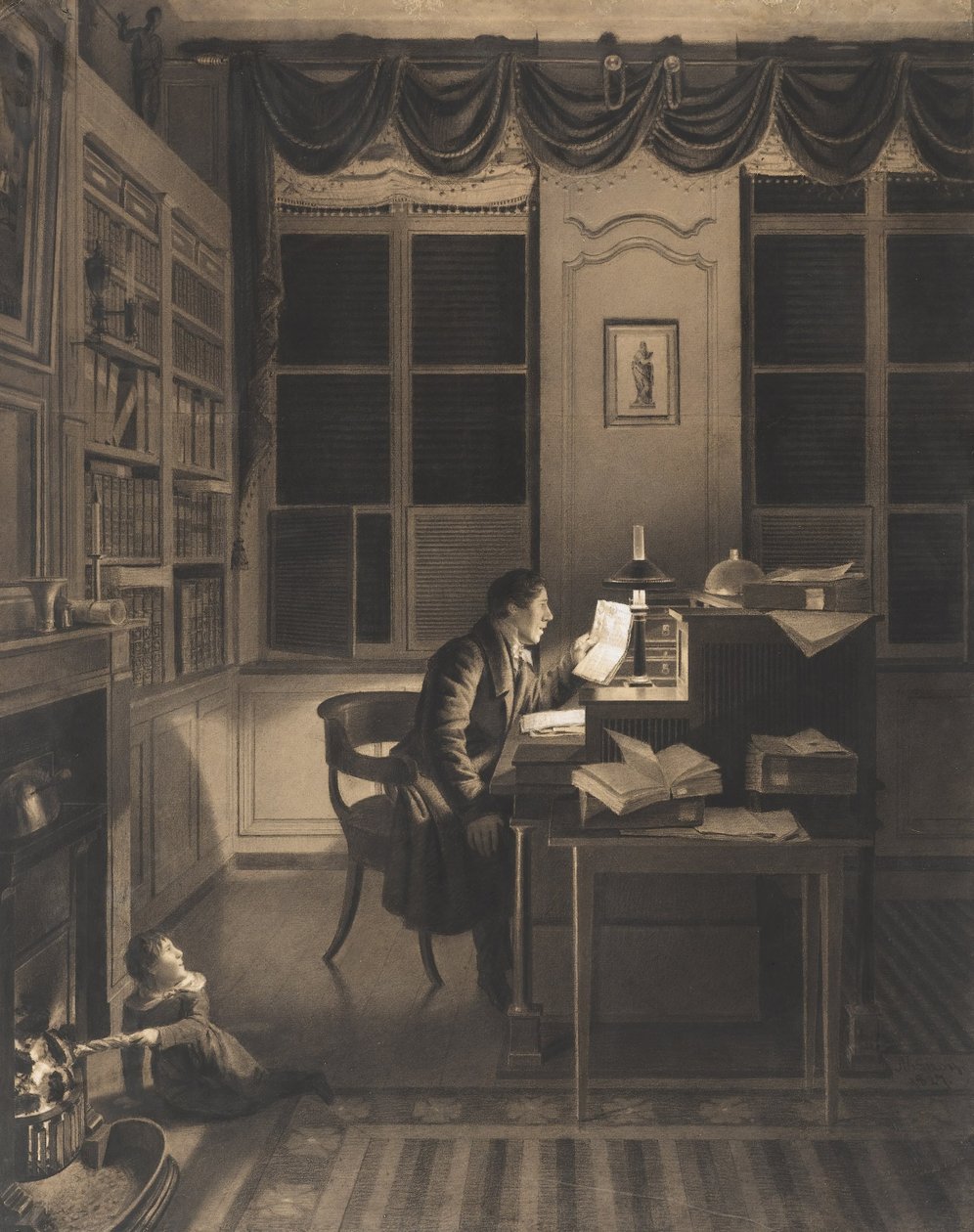 Interior with a Man Reading at His Desk av A. L. Leroy