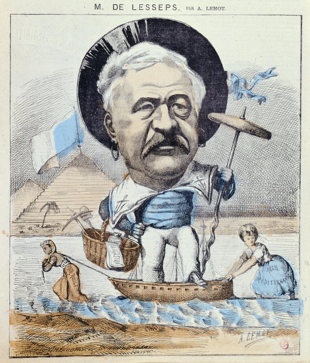 Karikatyr av Ferdinand de Lesseps, ur "Le Monde Pour Rire", 1868 av A Lemot