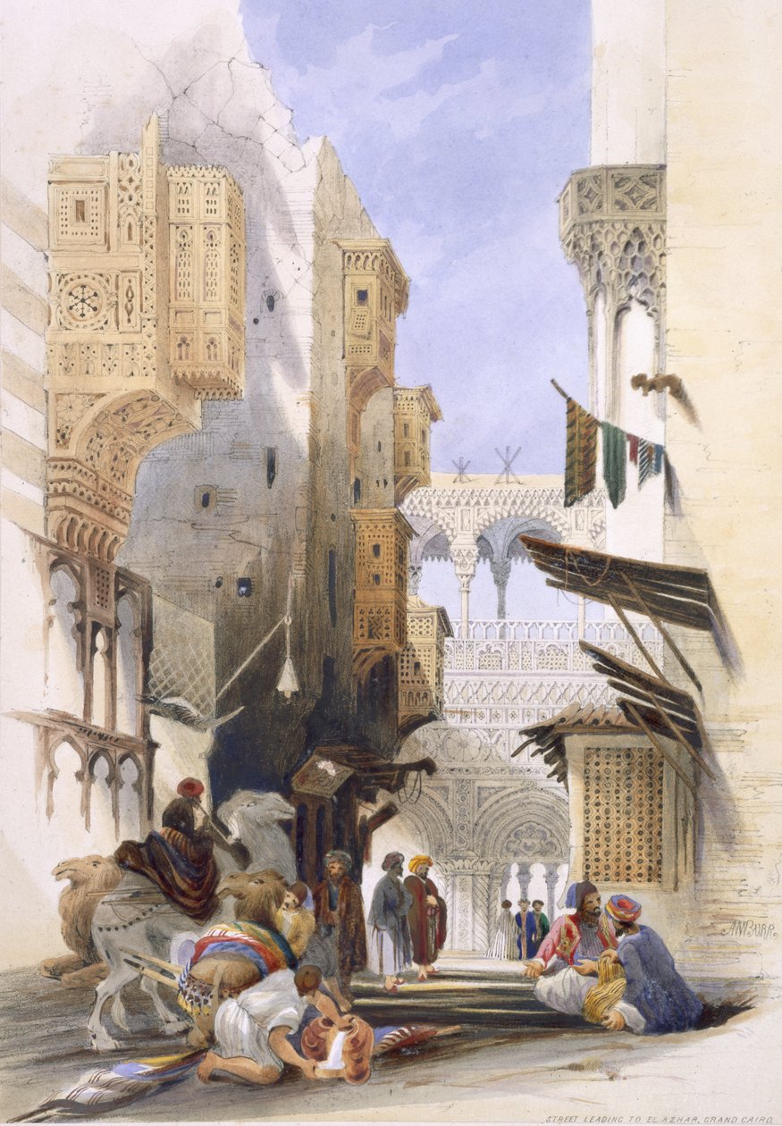 Gata som leder till El Azhar, Grand Cairo, pub. 1846 av A. Margaretta Burr