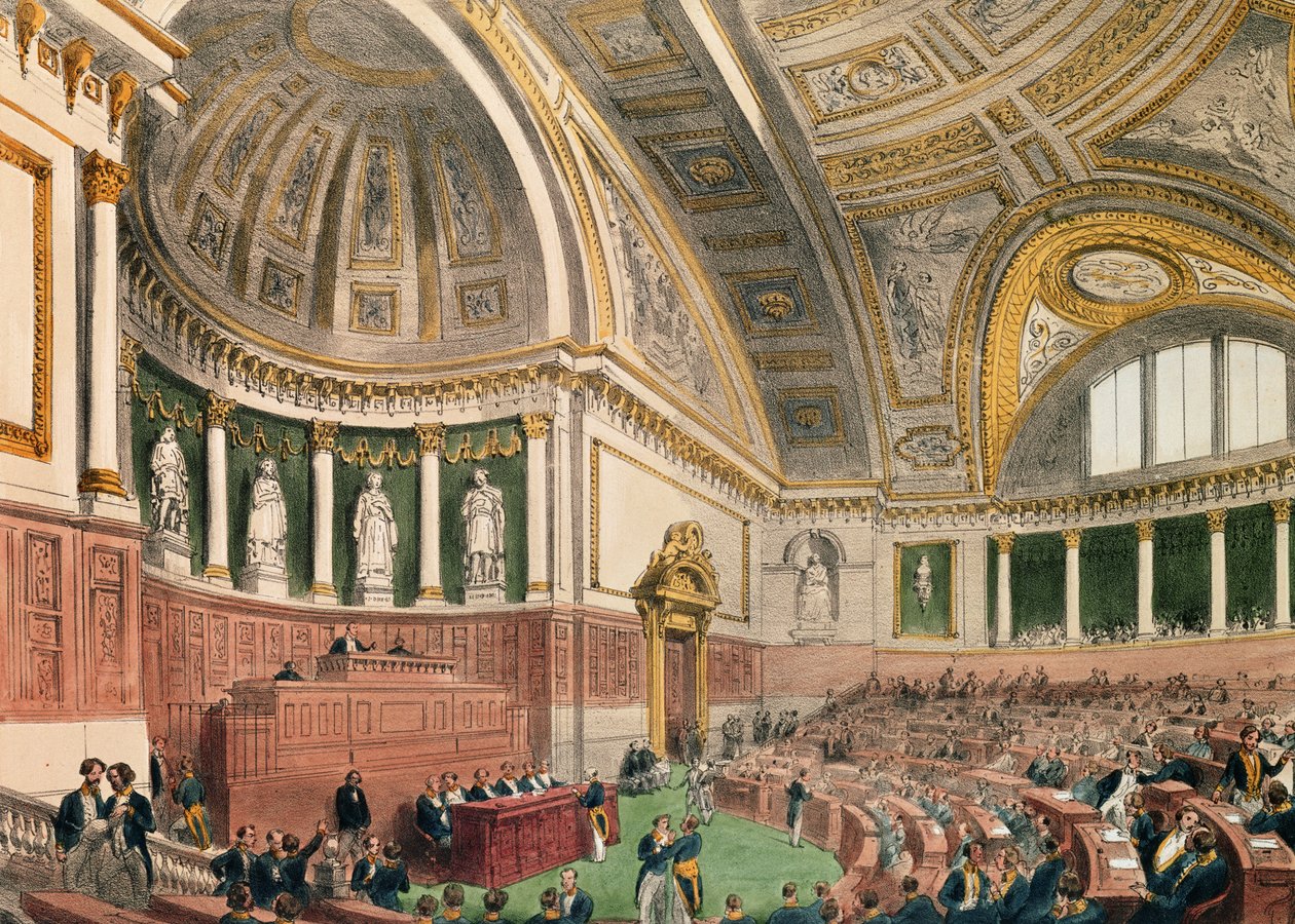 Senatskammaren vid Luxemburgpalatset, Paris färg litho av Abbé Prévost