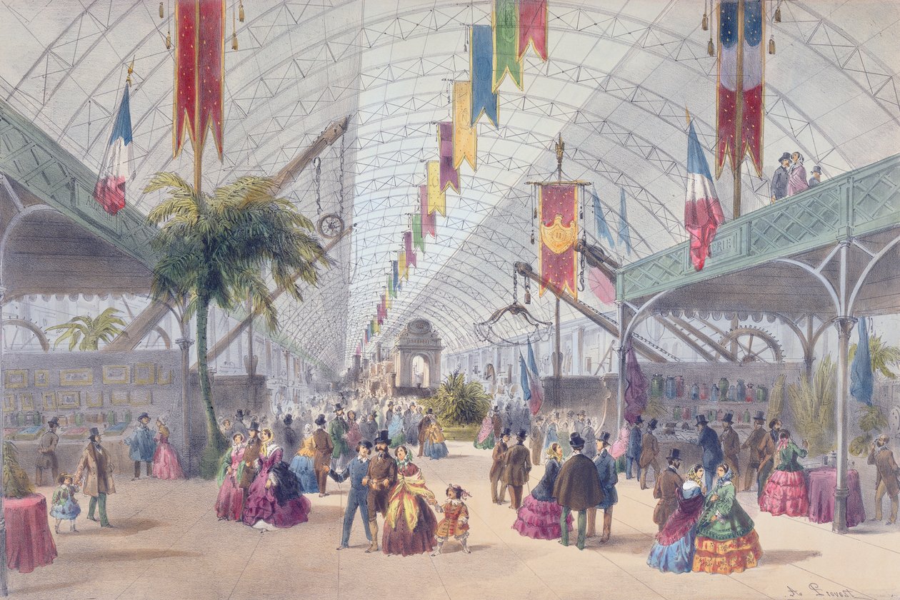 Interiörvy av Galerie des Machines och Algeriets del av Parisutställningen 1855 av A Provost