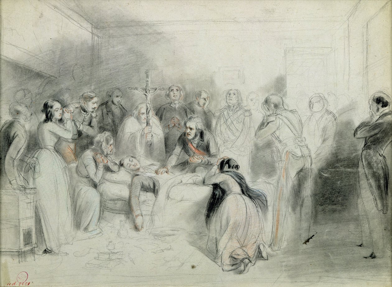 De sista ögonblicken av hertigen av Orleans efter olyckan i Neuilly, 13 juli 1842 av A Provost