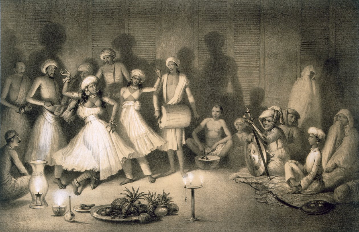 Dance of Nautch Girls, från "Voyages in India", pub. av Smith, Elder und Co., 1858 av A. Soltykoff
