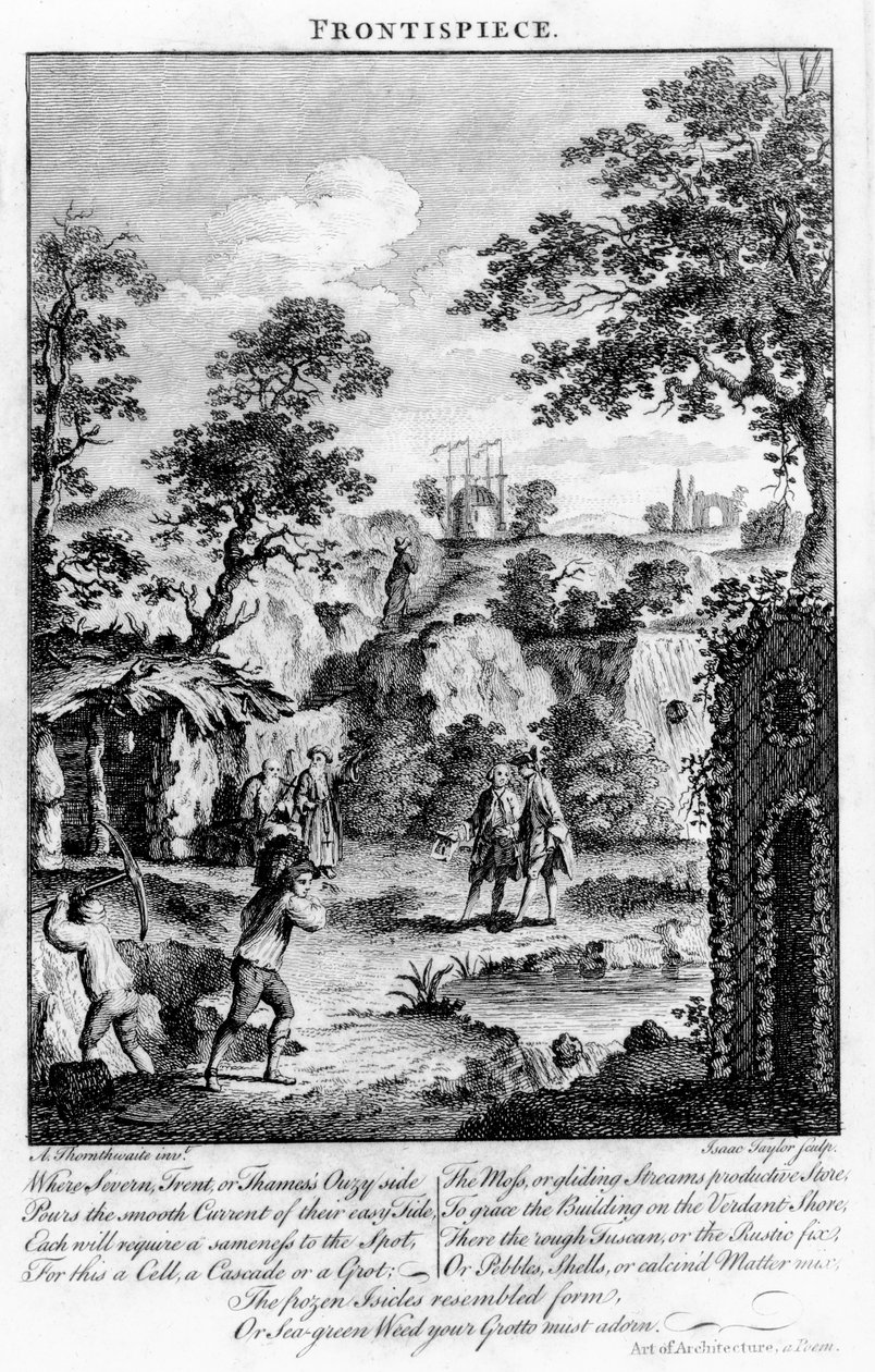 Frontispice för "Grotesque Architecture, or Rural Amusement", av William Wrighte, publicerad 1768 av A. Thornthwaite
