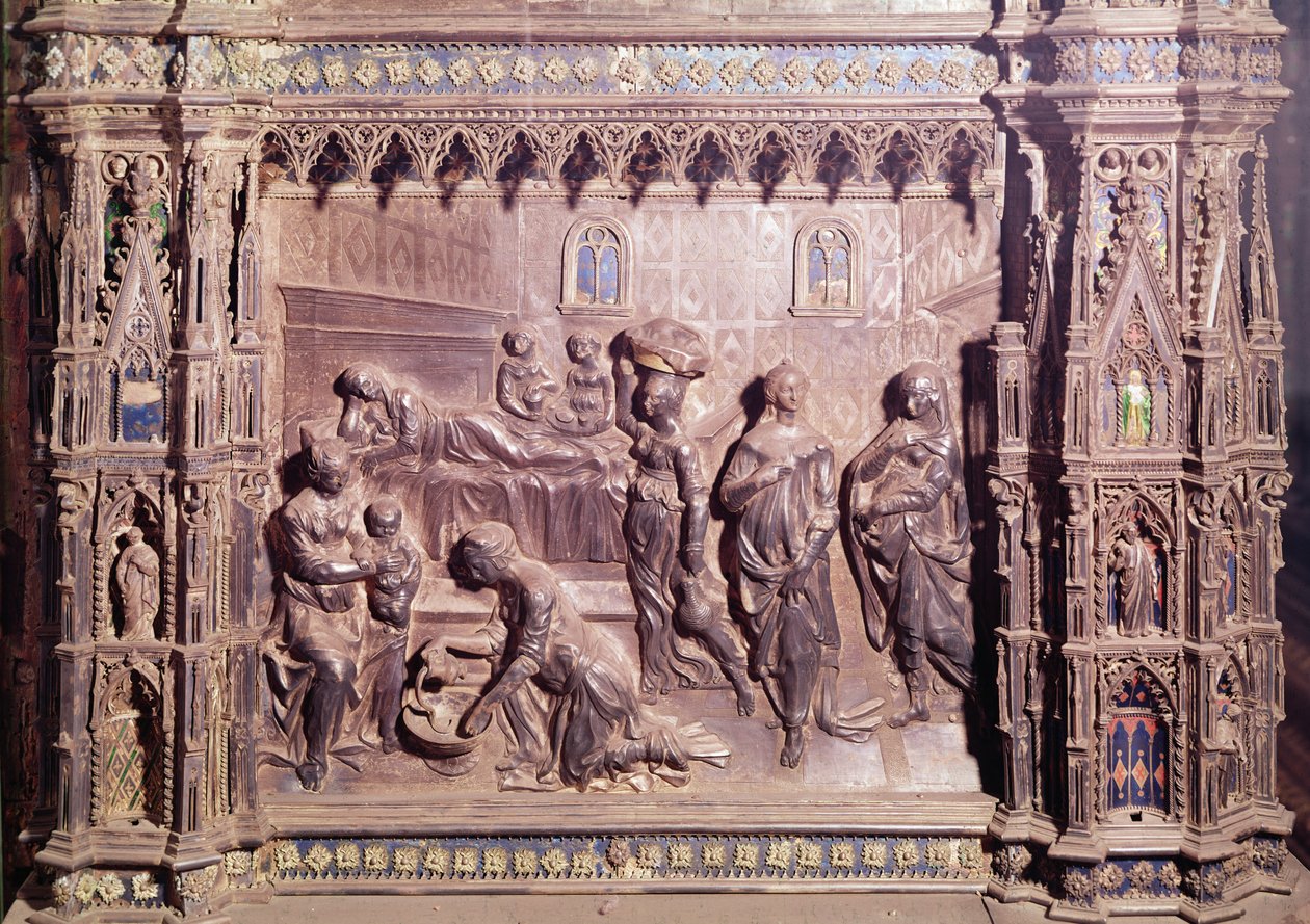 Altare frontal som representerar födelsen av Johannes Döparen (silver) av A. del and Pollaiolo, A. del Verrocchio