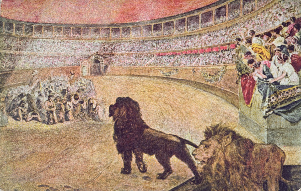 Vykort som föreställer kristna martyrer på arenan i Rom, ca 1910 av A. del Senno
