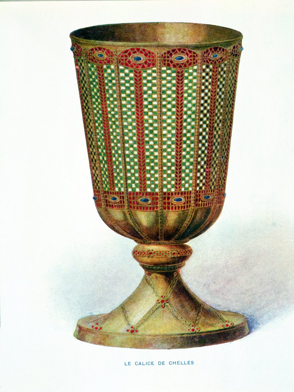 The Chalice of Chelles, illustration från Dictionnaire darcheologie chretienne et de liturgie av Henri Leclerq och Fernand Cabrol, tidigt 1900-tal av A. du Saussay