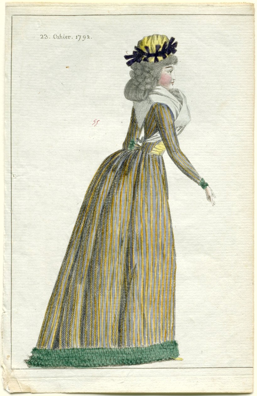 mode nyheter Journal of Fashion and Taste, 10 oktober 1792, 23:e anteckningsbok, pl. 1 av A.B. Duhamel (possibly)