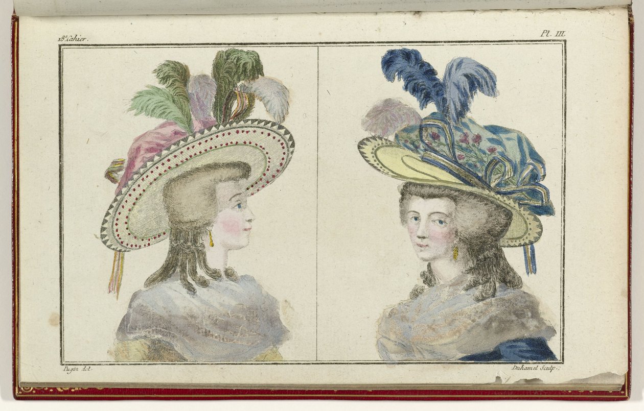 Cabinet des Modes eller New Modes, 1 augusti 1786, pl. III av A.B. Duhamel