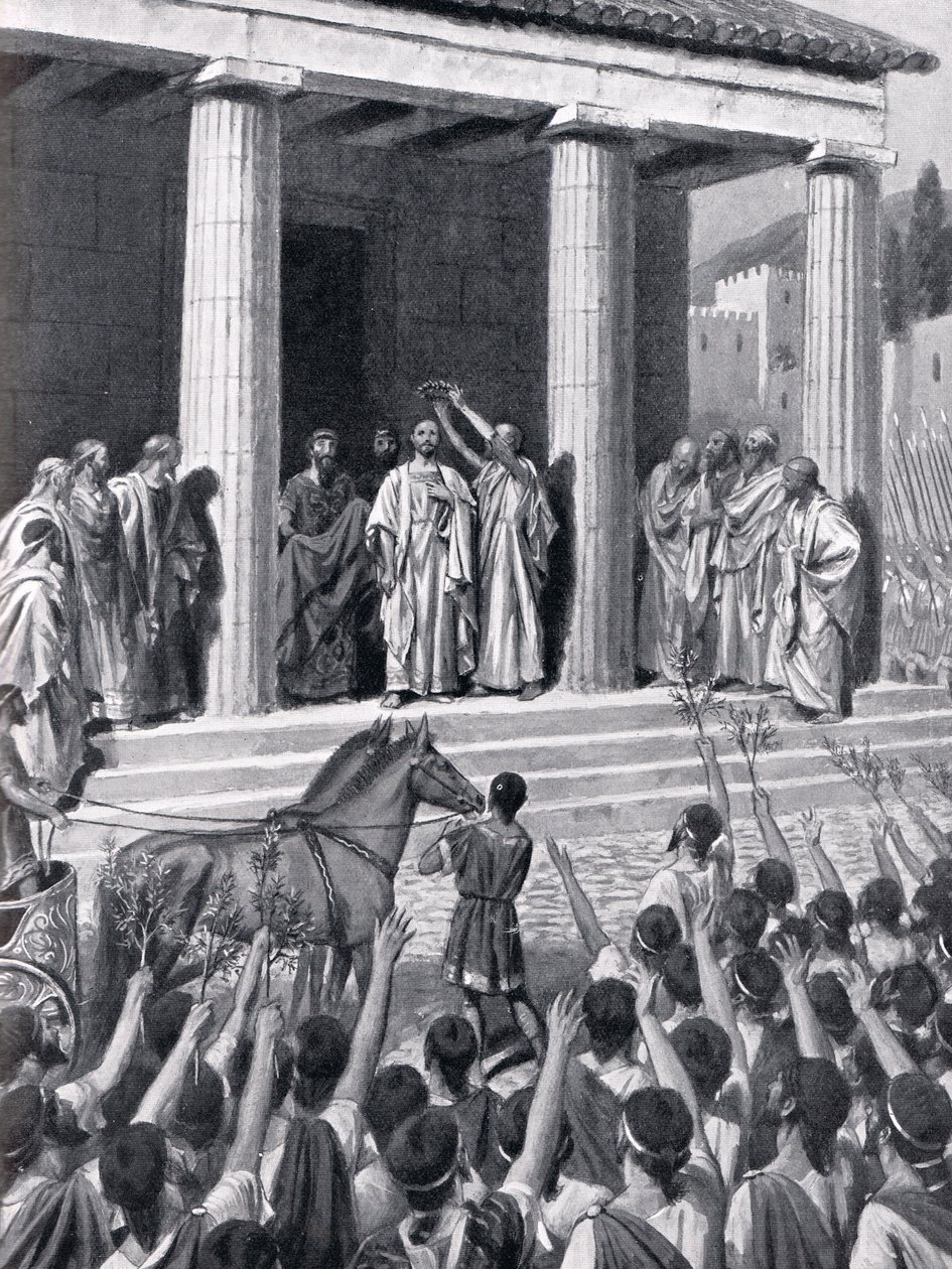 Themistokles hedrad i Sparta, illustration från "Hutchinson