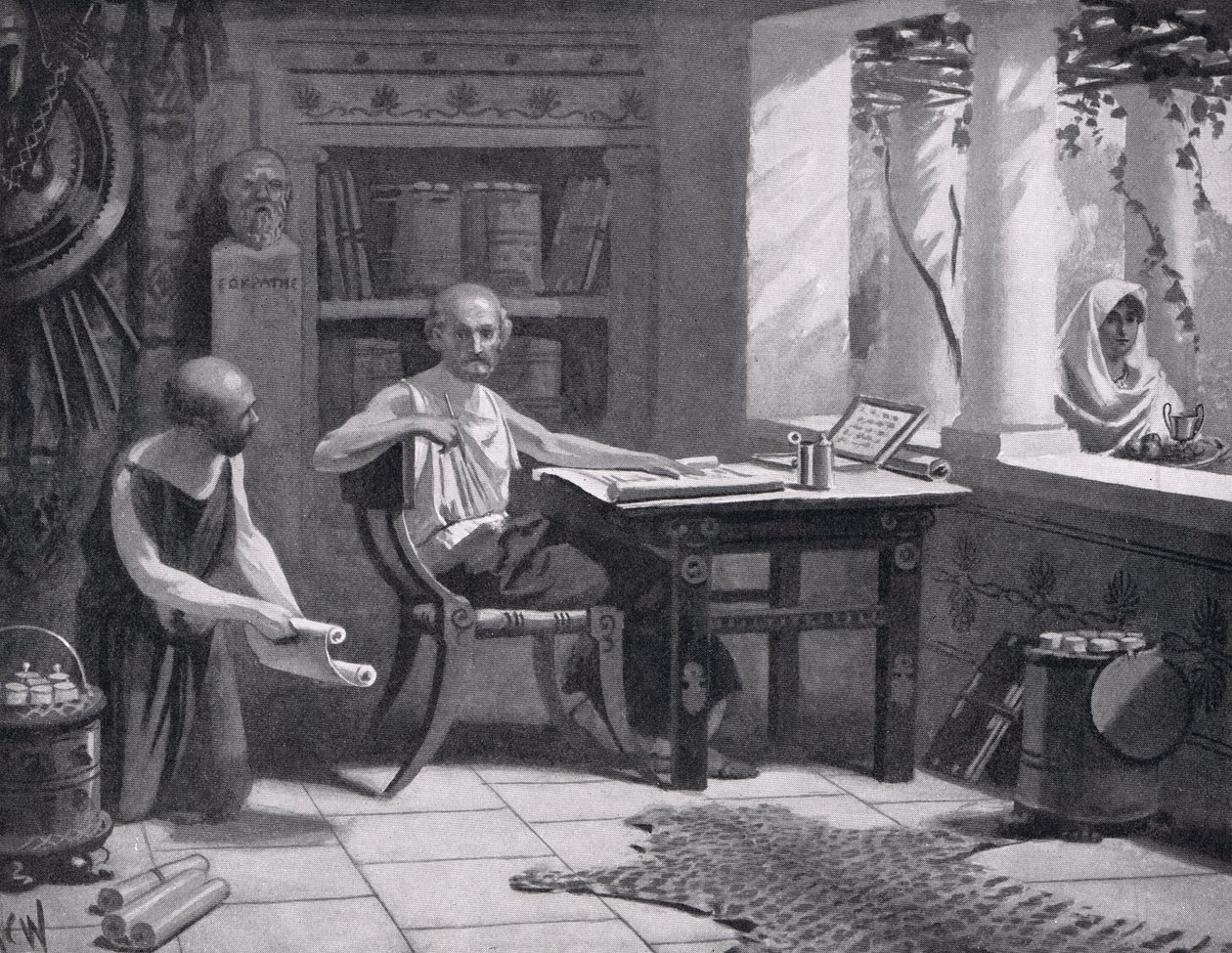 Xenofon dikterar sin historia, illustration från "Hutchinson