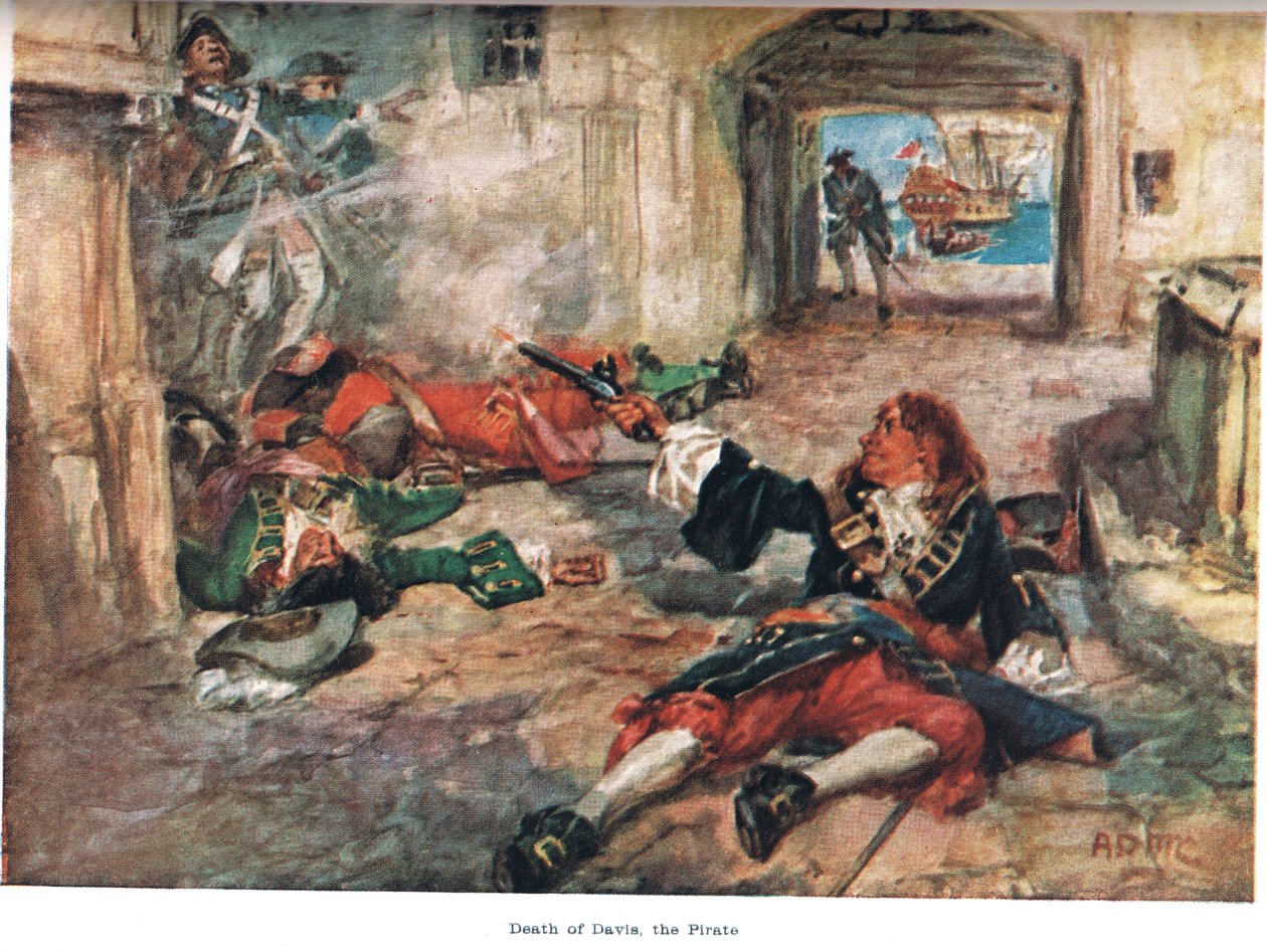 Death of Davis, the Pirate, illustration från "The Land of the Golden Trade", publicerad av Jack 1921 av A.D. McClintock