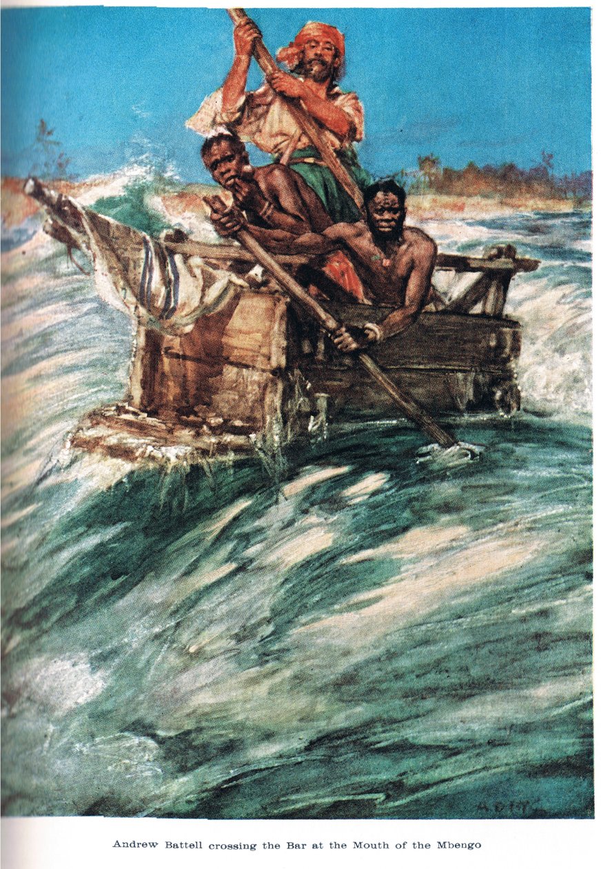 Battell anländer till Mbengos mynning, illustration från 