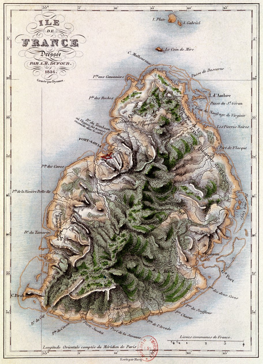 Karta över Mauritius, illustration från 