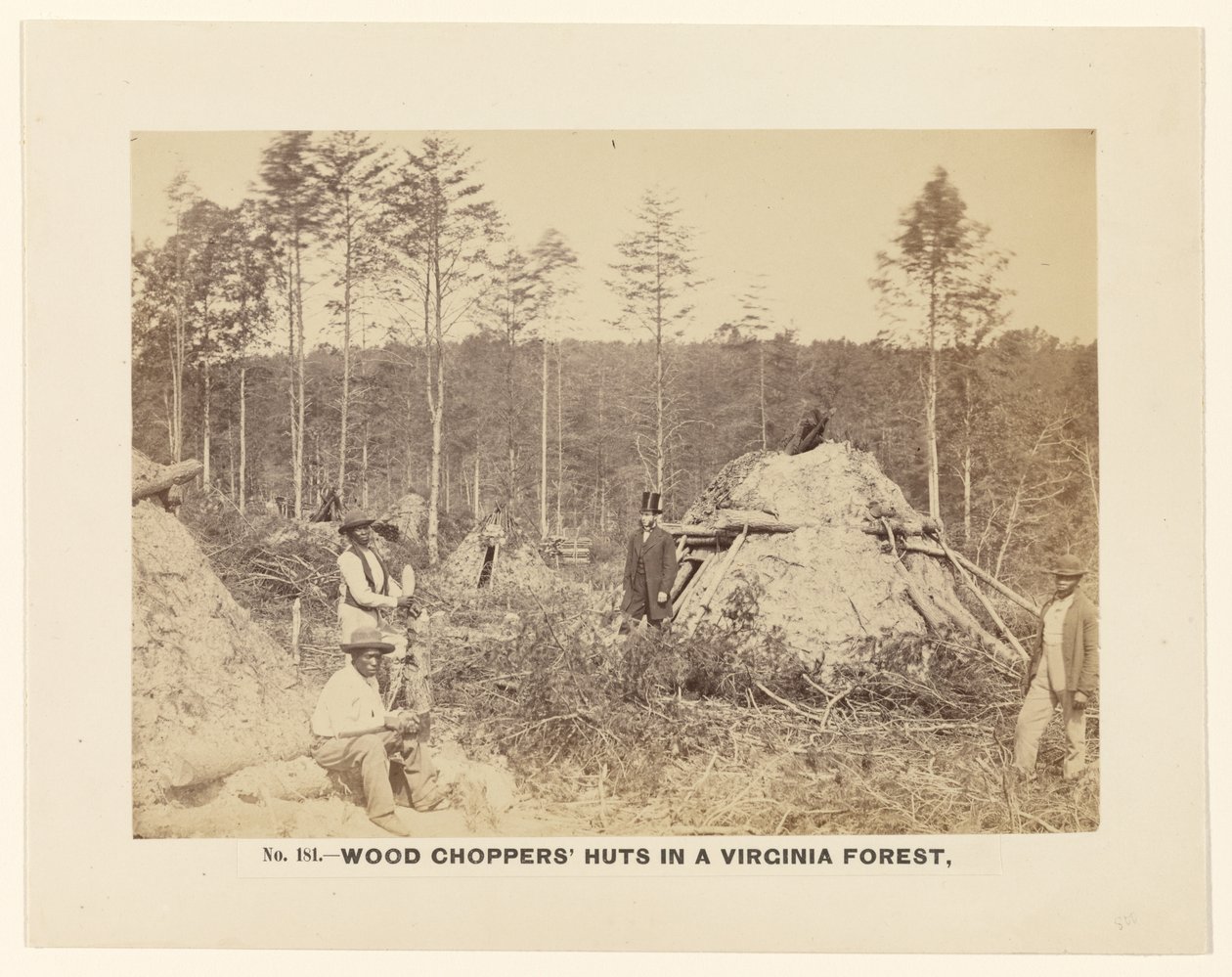 Nr 181. Vedhuggarnas hyddor i en skog i Virginia. av A.J. Russell