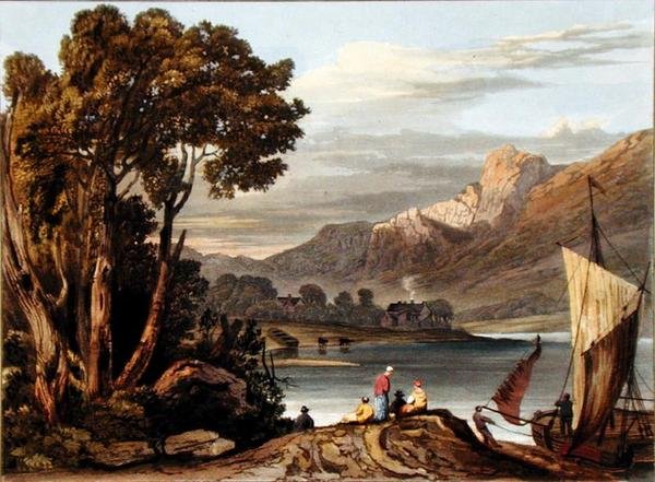 The New Weir. Looking up the River, skylt 11 från Description of the River Wye, graverad av Theodore Henry Fielding (1781-1851), 1818 (handfärgad akvatint) av A.V. Copley after Fielding