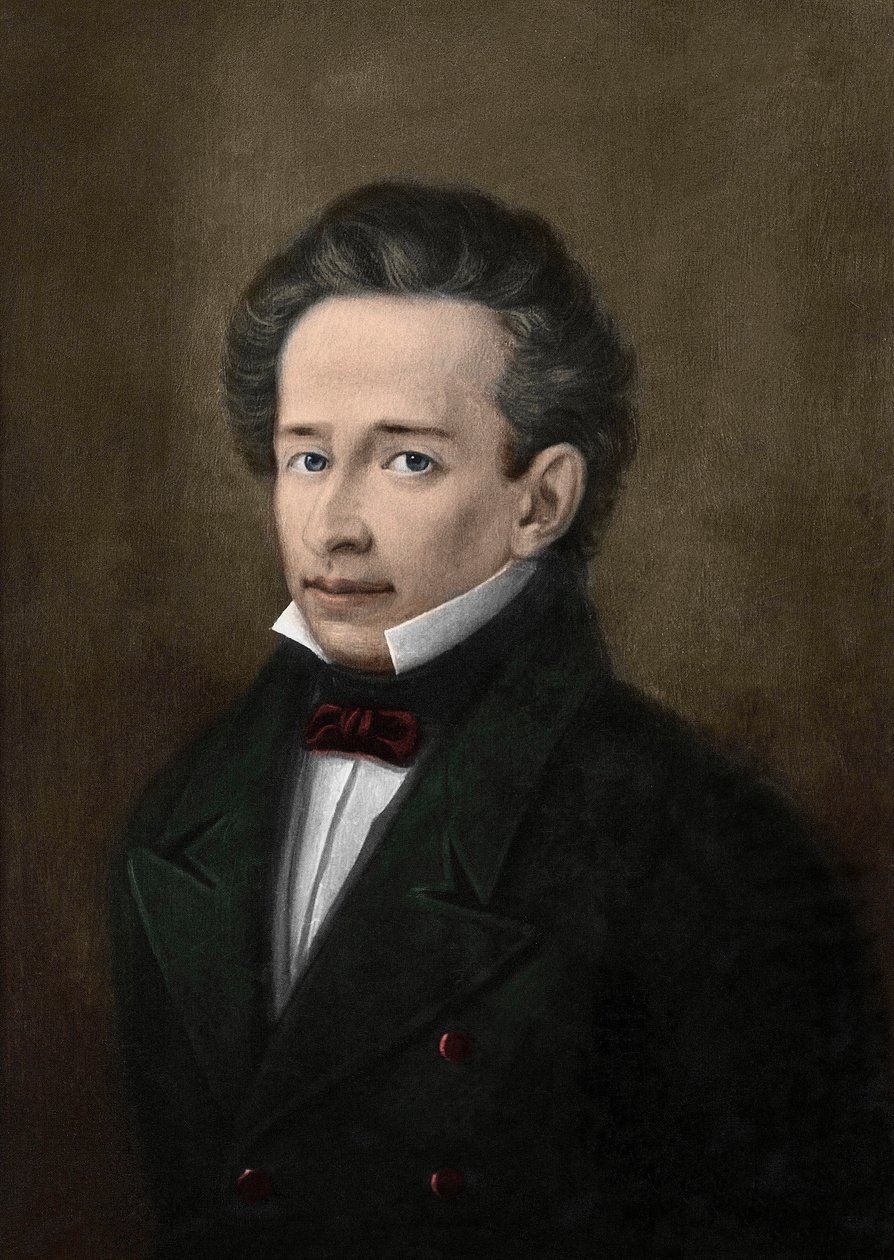 Porträtt av Giacomo Leopardi (1798-1837) från porträttet av A. Ferrazzi - av A. (after) Ferrazzi